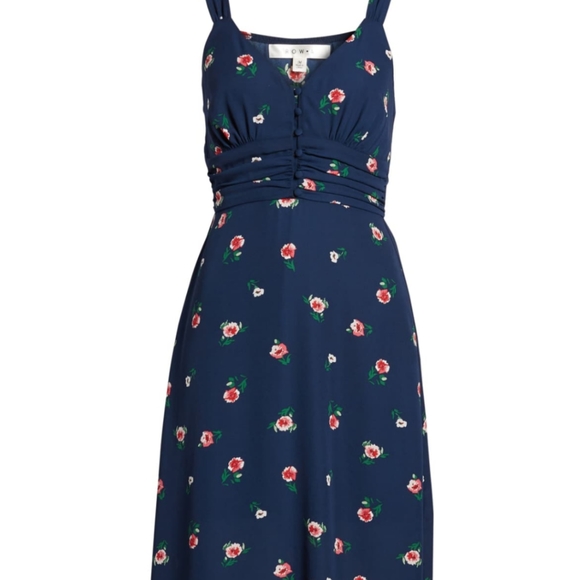 Gathered Waist Button Front Crepe floral Dress - Picture 7 of 8